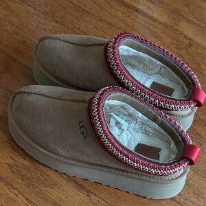 UGG Brown Suede Slippers with Red Accents